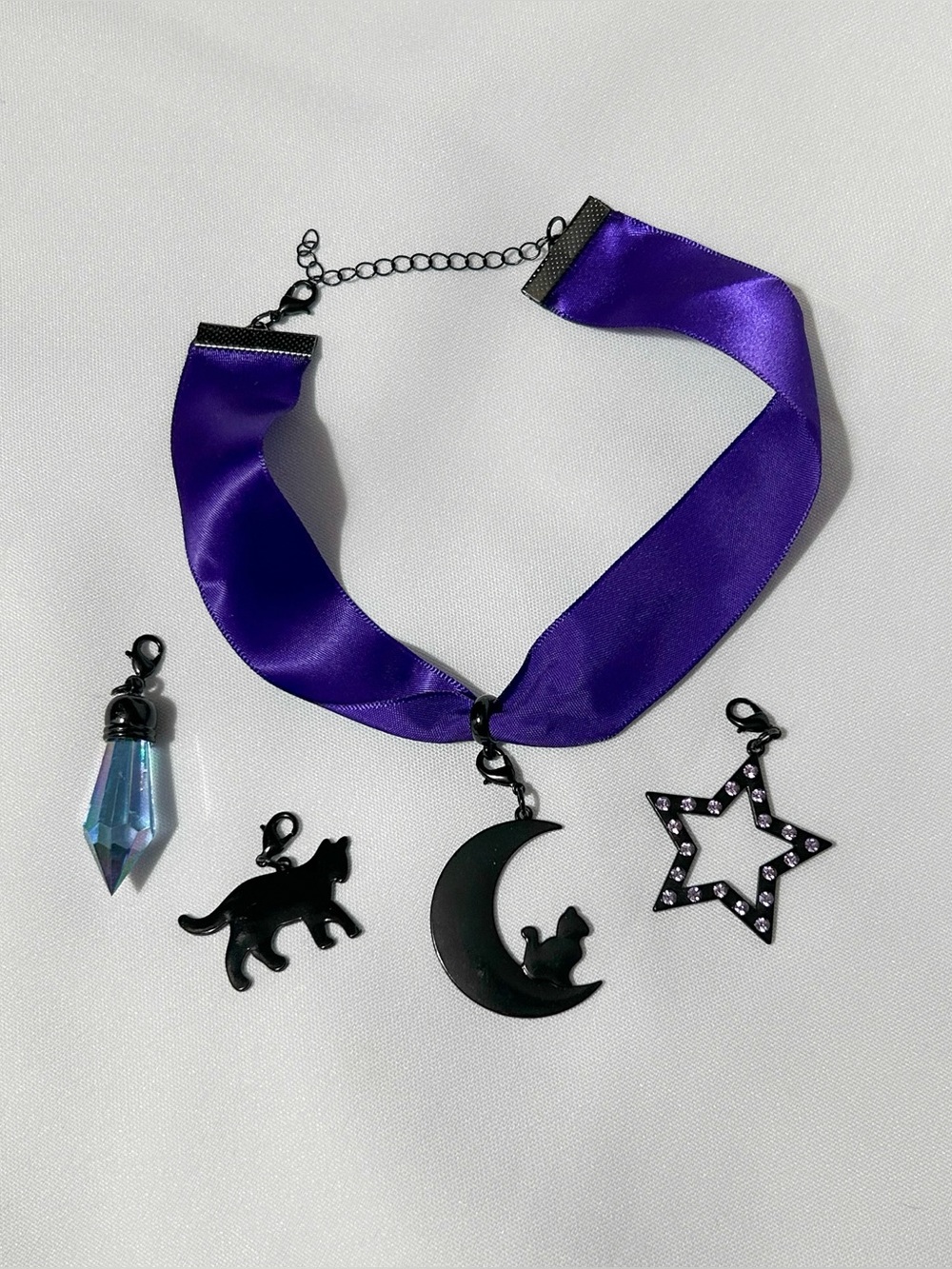 2/$10 Purple Satin Ribbon Charm Choker